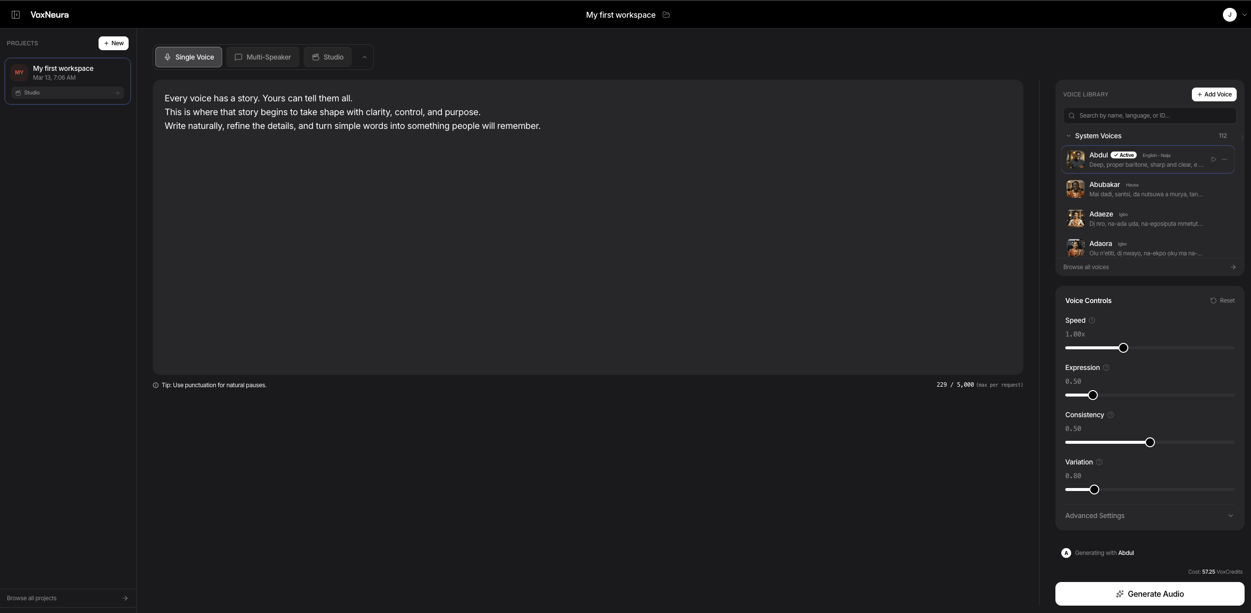 VoxNeura Single Voice Interface